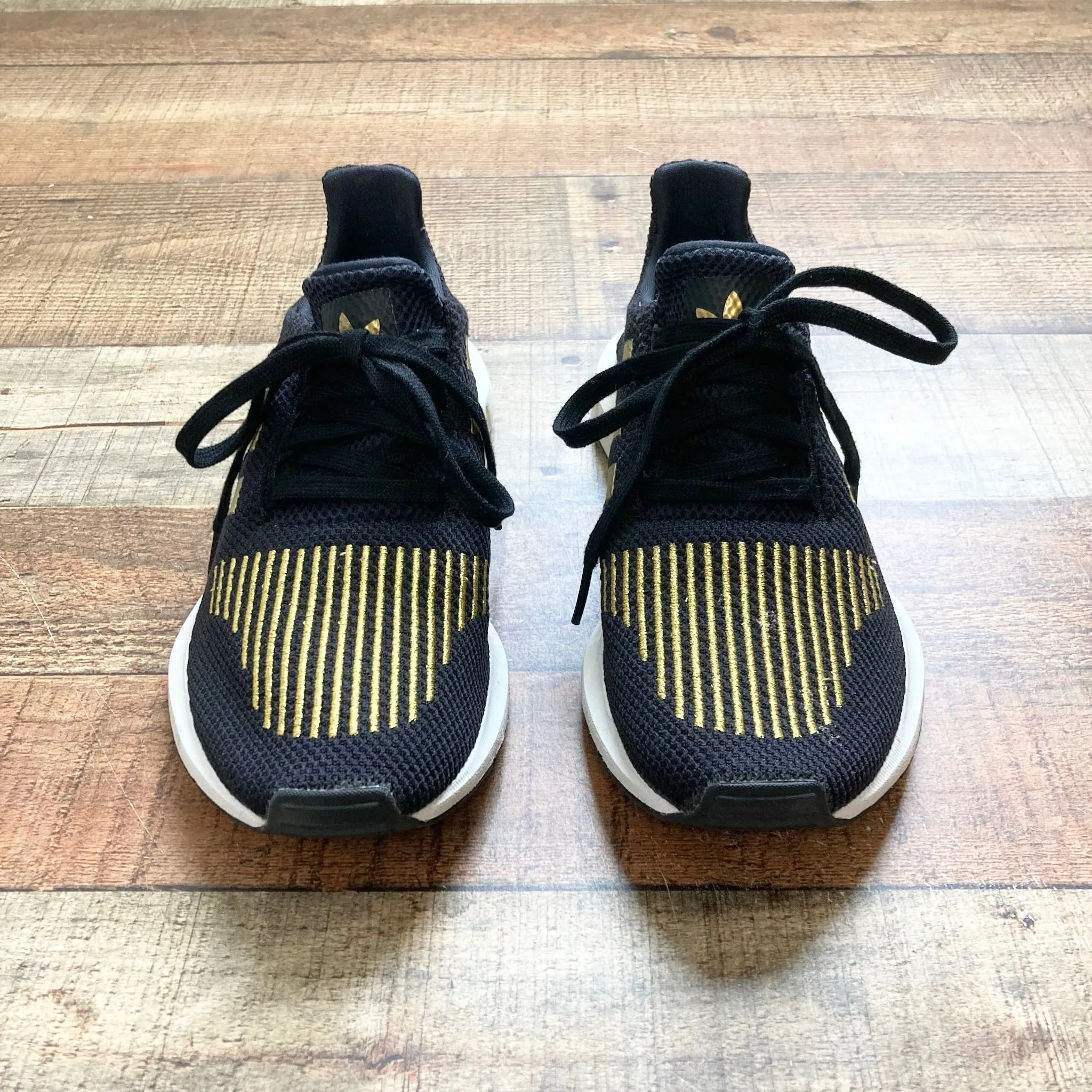 Adidas Black and Gold Swift Run Sneakers- Size 7 (BRAND NEW CONDITION)