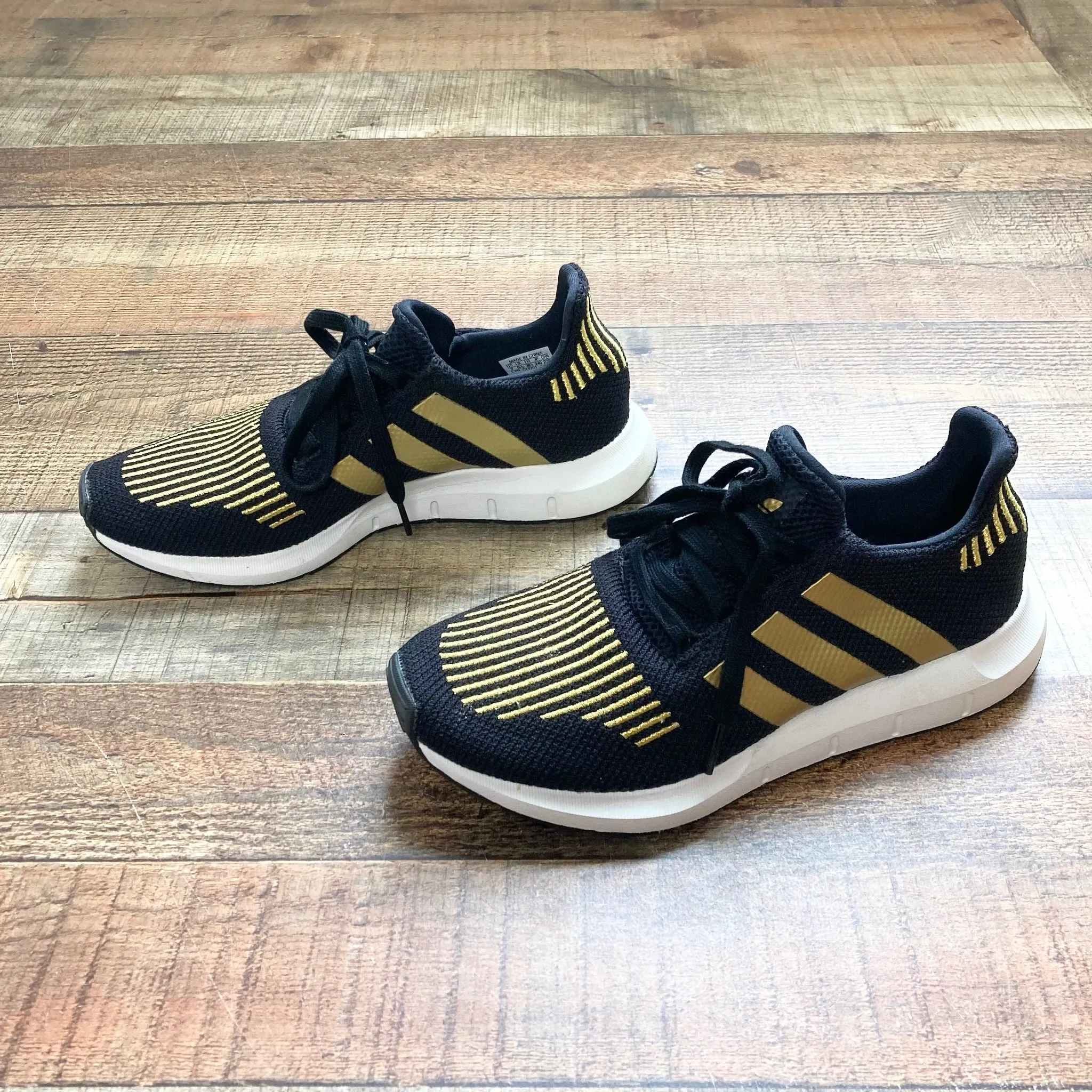 Adidas Black and Gold Swift Run Sneakers- Size 7 (BRAND NEW CONDITION)