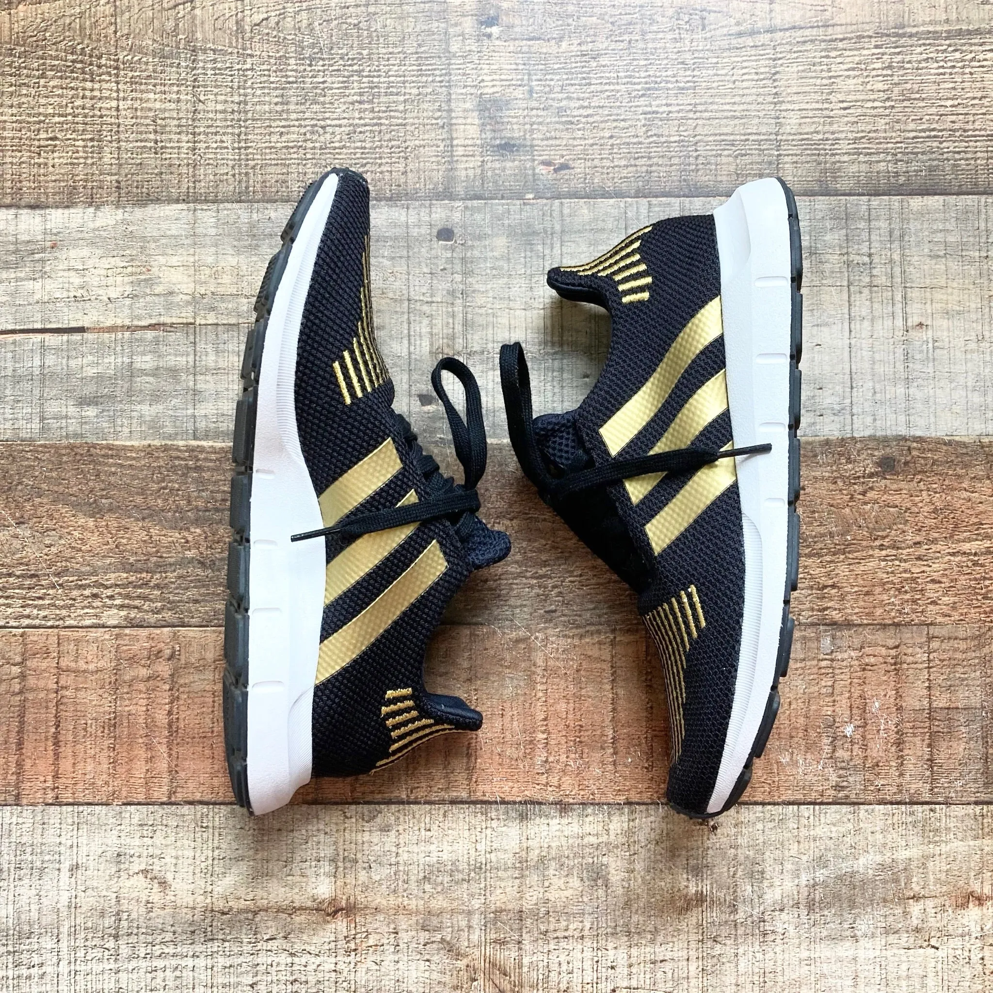 Adidas Black and Gold Swift Run Sneakers- Size 7 (BRAND NEW CONDITION)