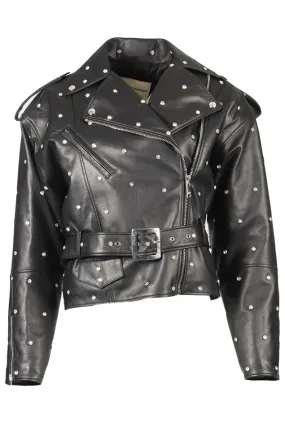 ALEXANDRE VAUTHIER 2023 CRYSTAL AND LEATHER BIKER JACKET FR 36 UK 8