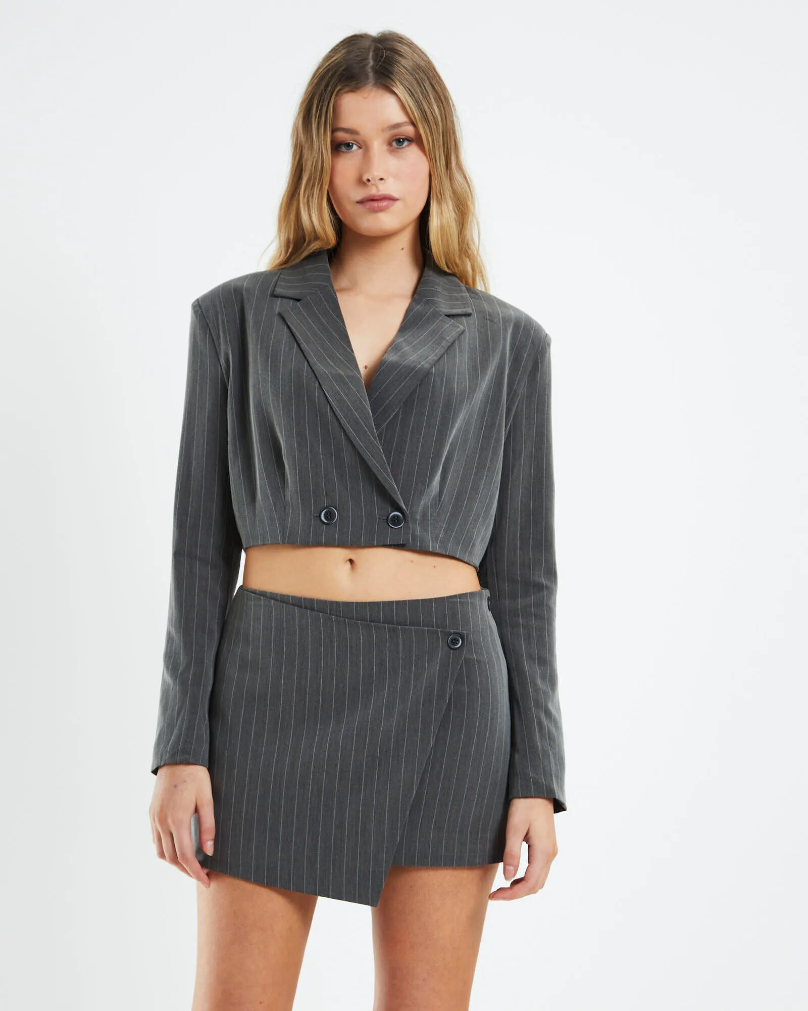 Alice In The Eve Taya Cropped Boss Stripe Jacket Grey