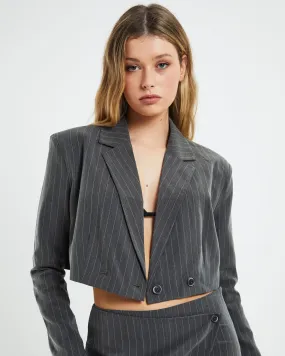 Alice In The Eve Taya Cropped Boss Stripe Jacket Grey