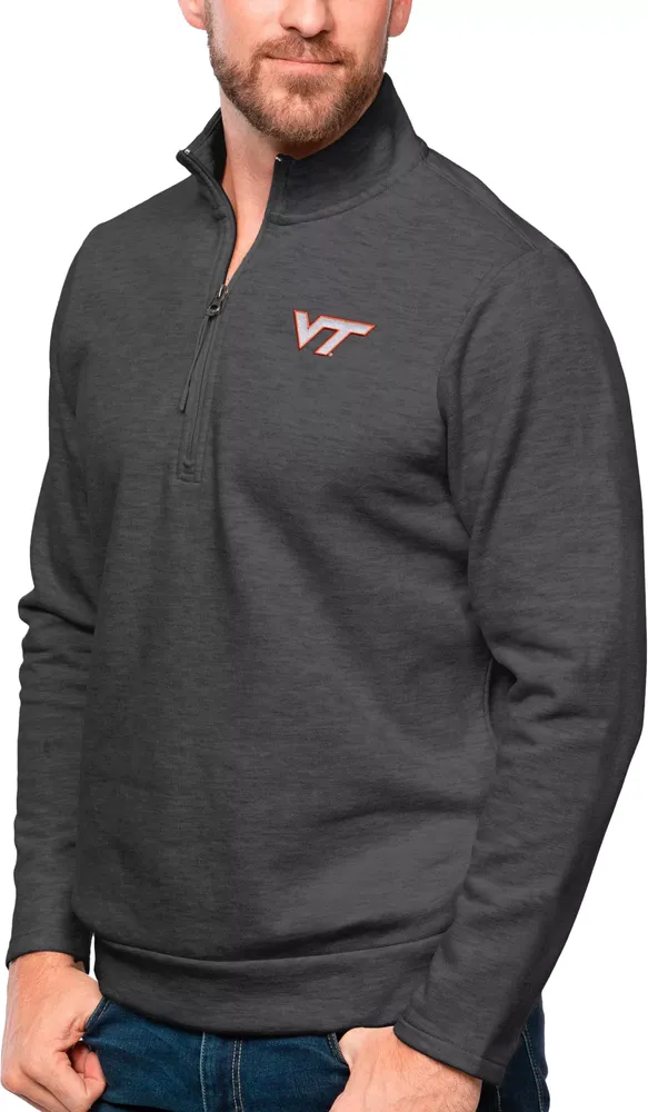 Antigua Men's Virginia Tech Hokies Black Heather Gambit 1/4 Zip Jacket