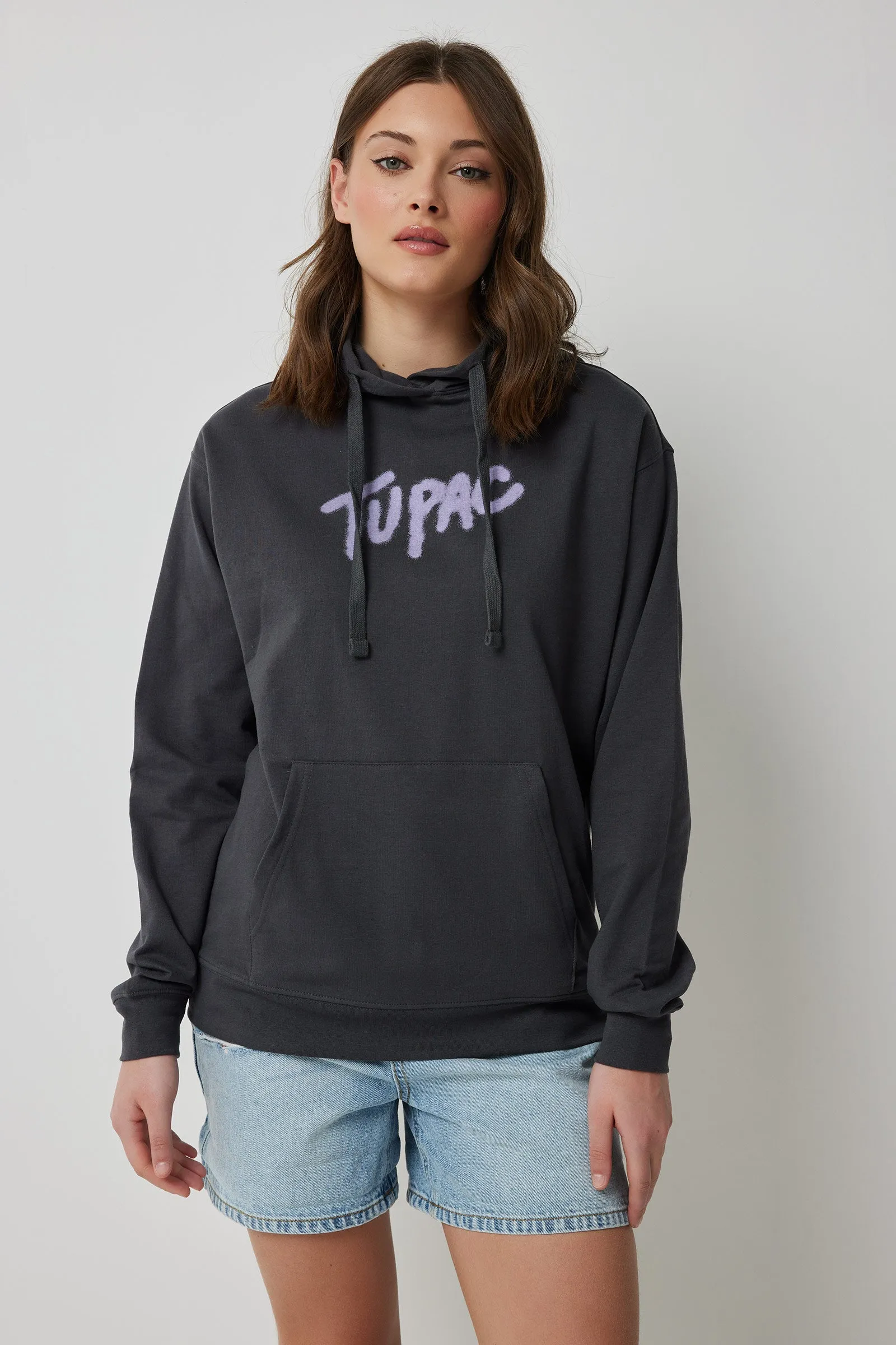 Ardene Ardene Tupac Hoodie in Grey | Size | Polyester/Cotton | Fleece-Lined