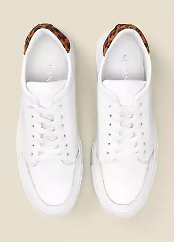 Aria Leopard Print Back Panel Detail Leather Trainers by Sosandar | Look Again