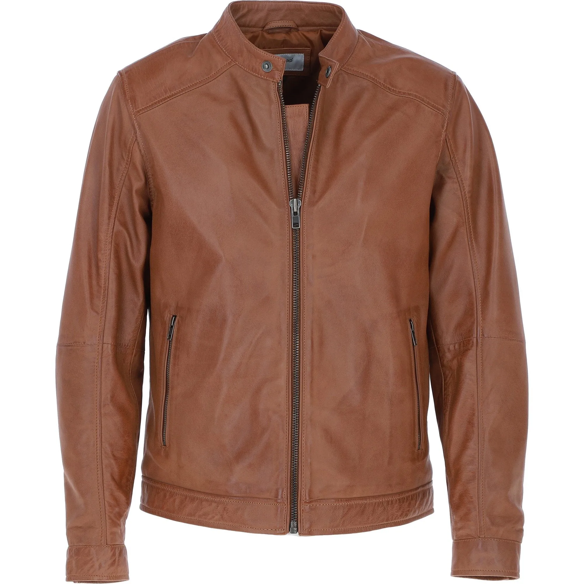 Ashwood Leather Studded-Button Collar Men's Biker Jacket Tan: NH-3