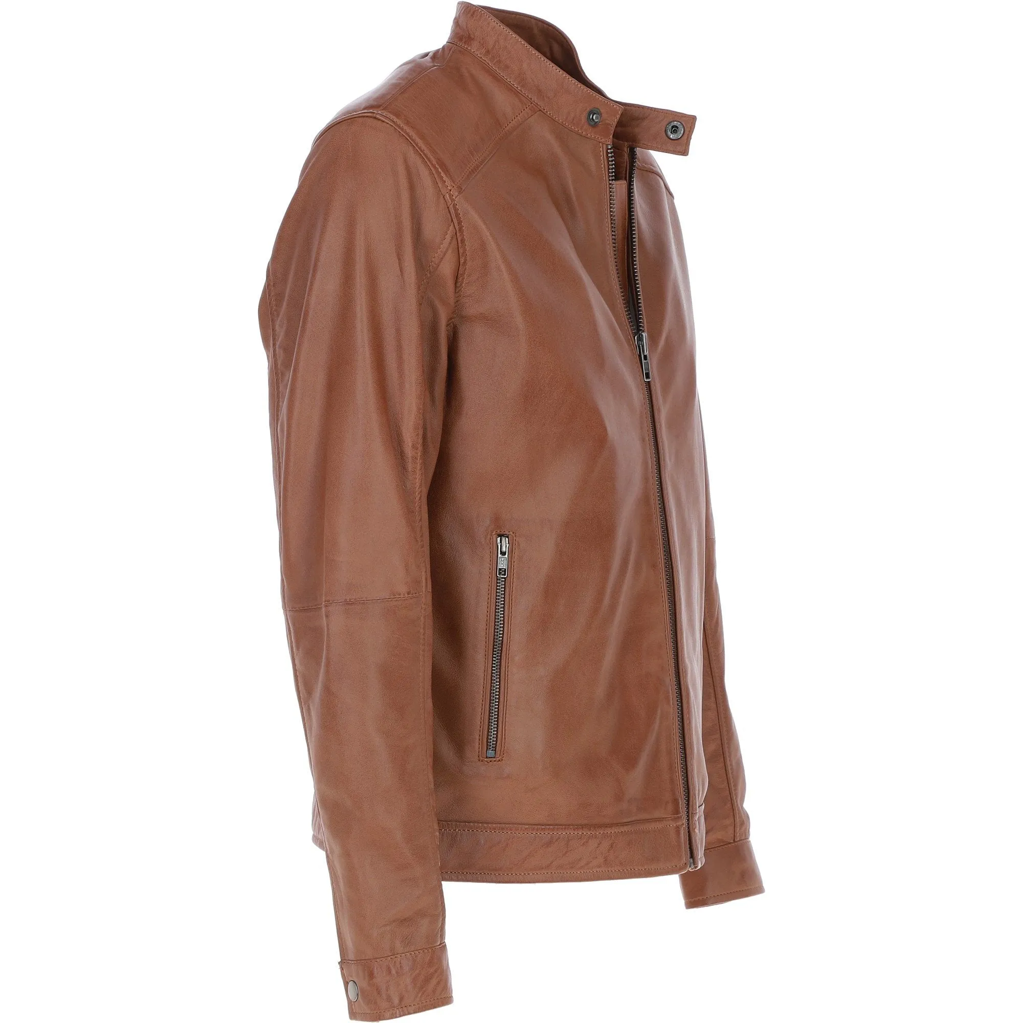 Ashwood Leather Studded-Button Collar Men's Biker Jacket Tan: NH-3