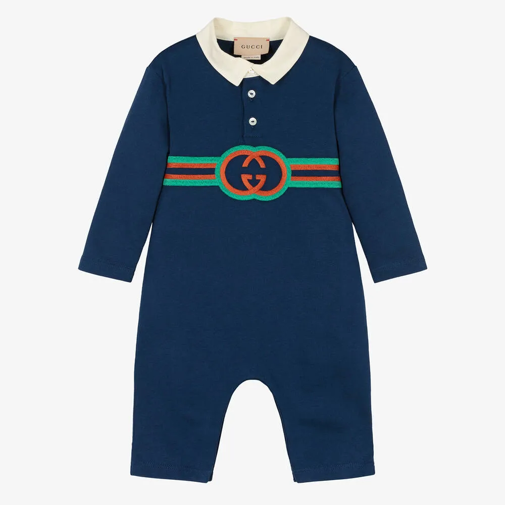 Baby Boys Blue Interlocking G Romper