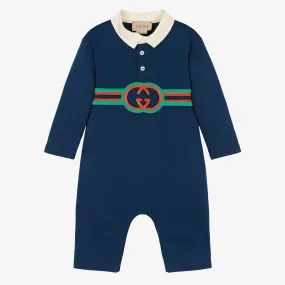 Baby Boys Blue Interlocking G Romper