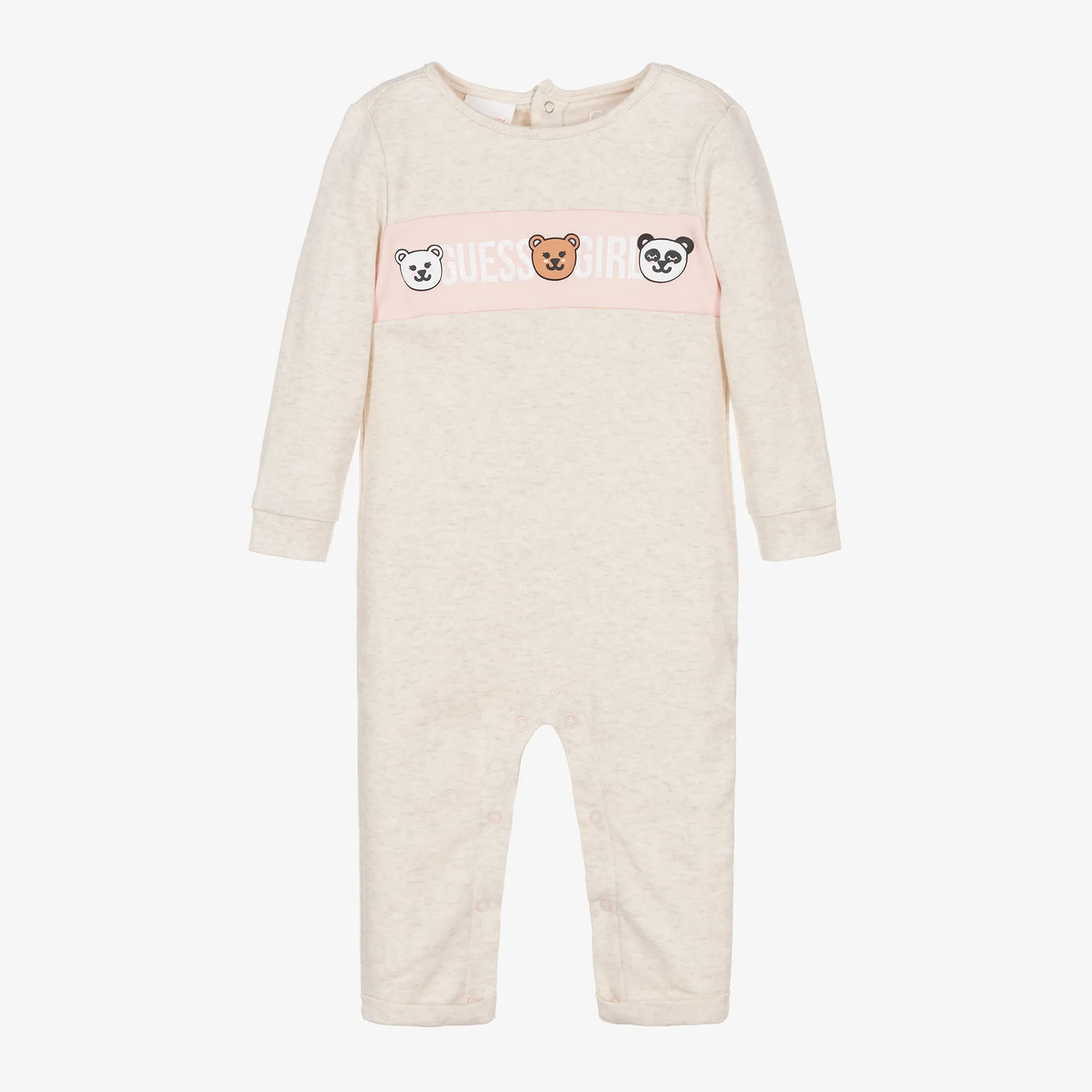 Baby Girls Beige Cotton Bear Romper