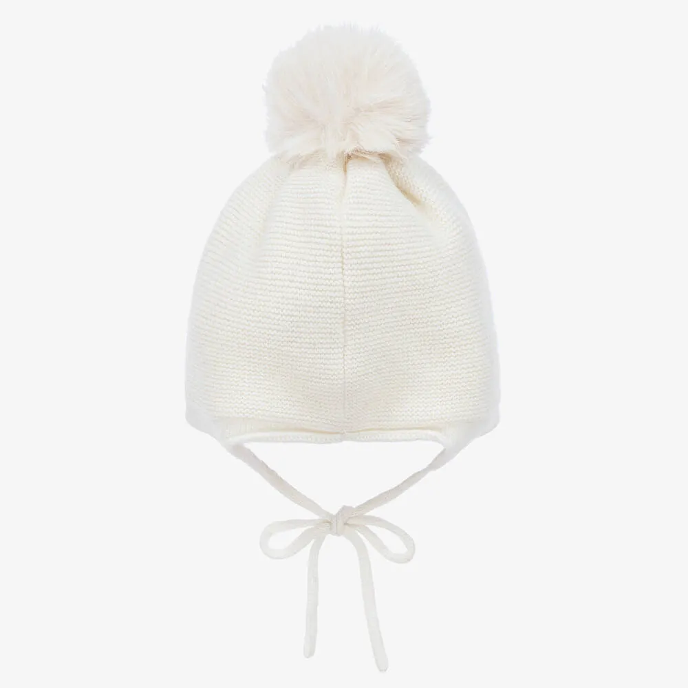 Baby Girls Ivory Pom-Pom Bunny Hat