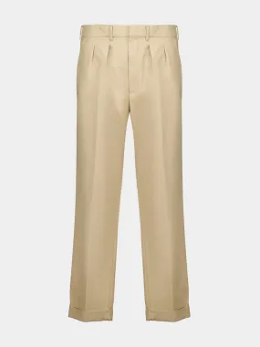 Beige Cotton Satin Semi-Sartorial Trousers