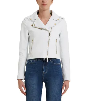 Biker style white leather jacket