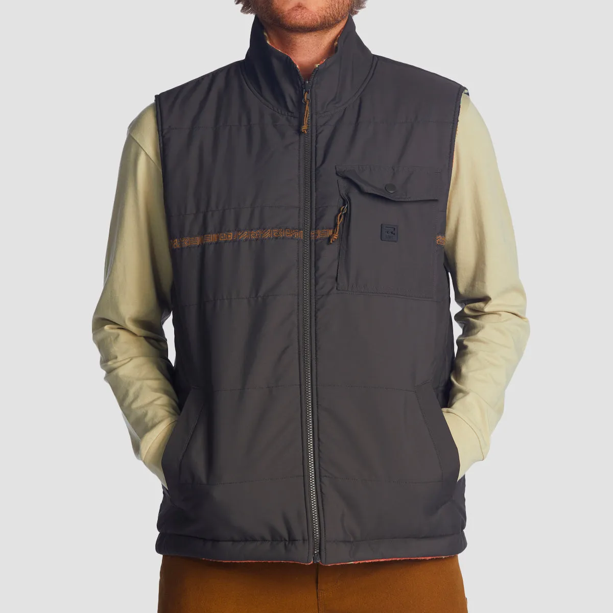 Billabong Trail Reversible Zip-Up Vest Jacket Raven