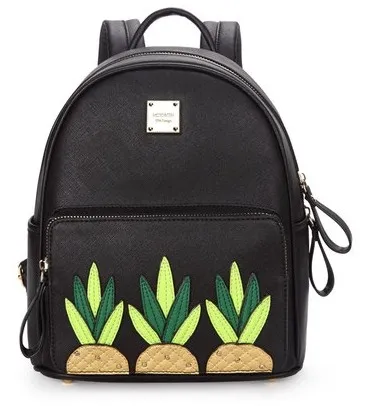 Black Cream Pineapples Cartoon Studs Gothic Punk Rock Backpack