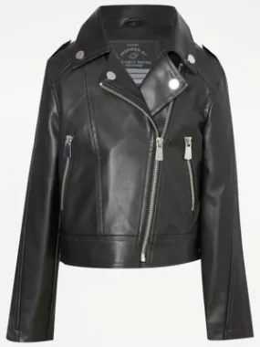 Black Faux Leather Biker Jacket | Kids | George at ASDA