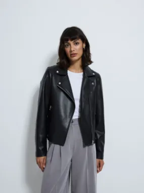 Black Faux Leather Biker Jacket | Women | George at ASDA