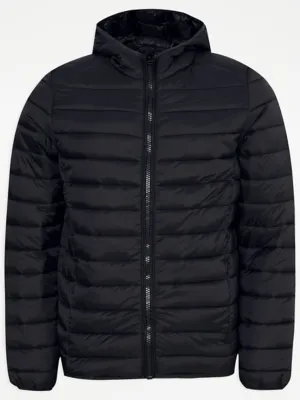 Black Lightweight Padded Hooded Jacket | Men | George at ASDA