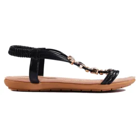 Black women's flat sandals with decorations