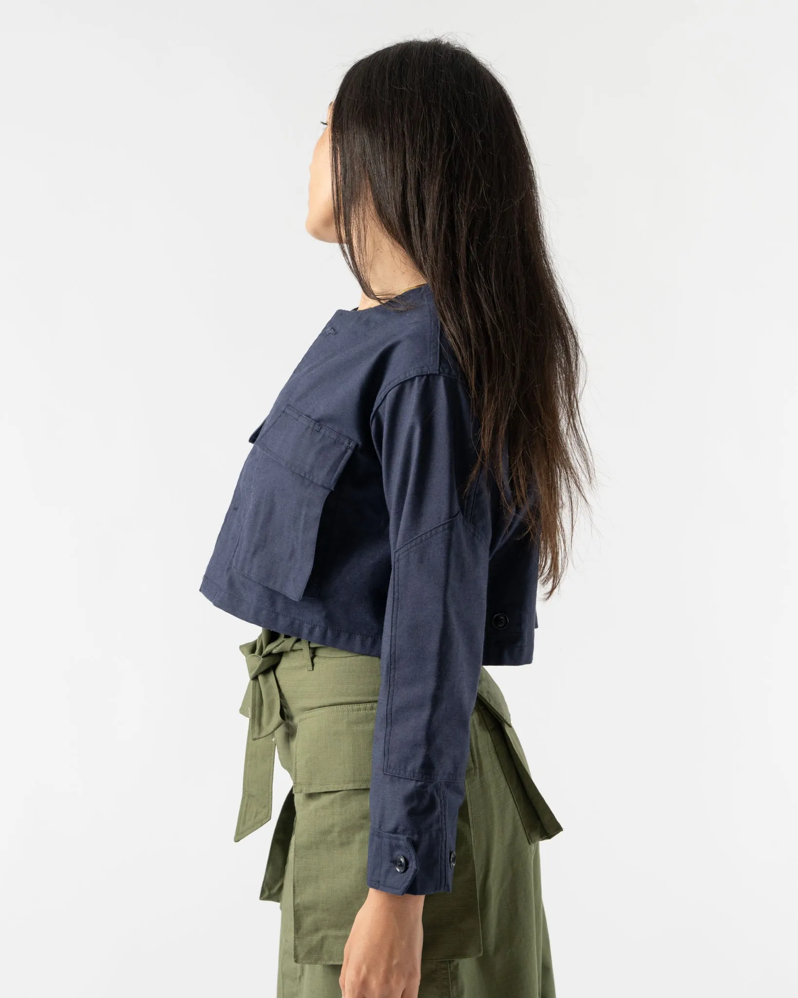 BLANK Cropped BDU Jacket in Navy Nyco Sateen