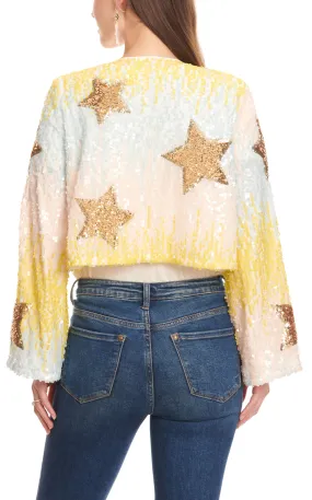 Blue B Women's Pale Pallet & Gold Star Sequined Cropped Jacket  