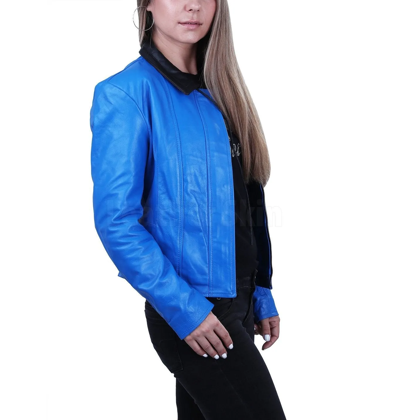 Blue Biker Leather Jacket for Women - Leather Skin Shop