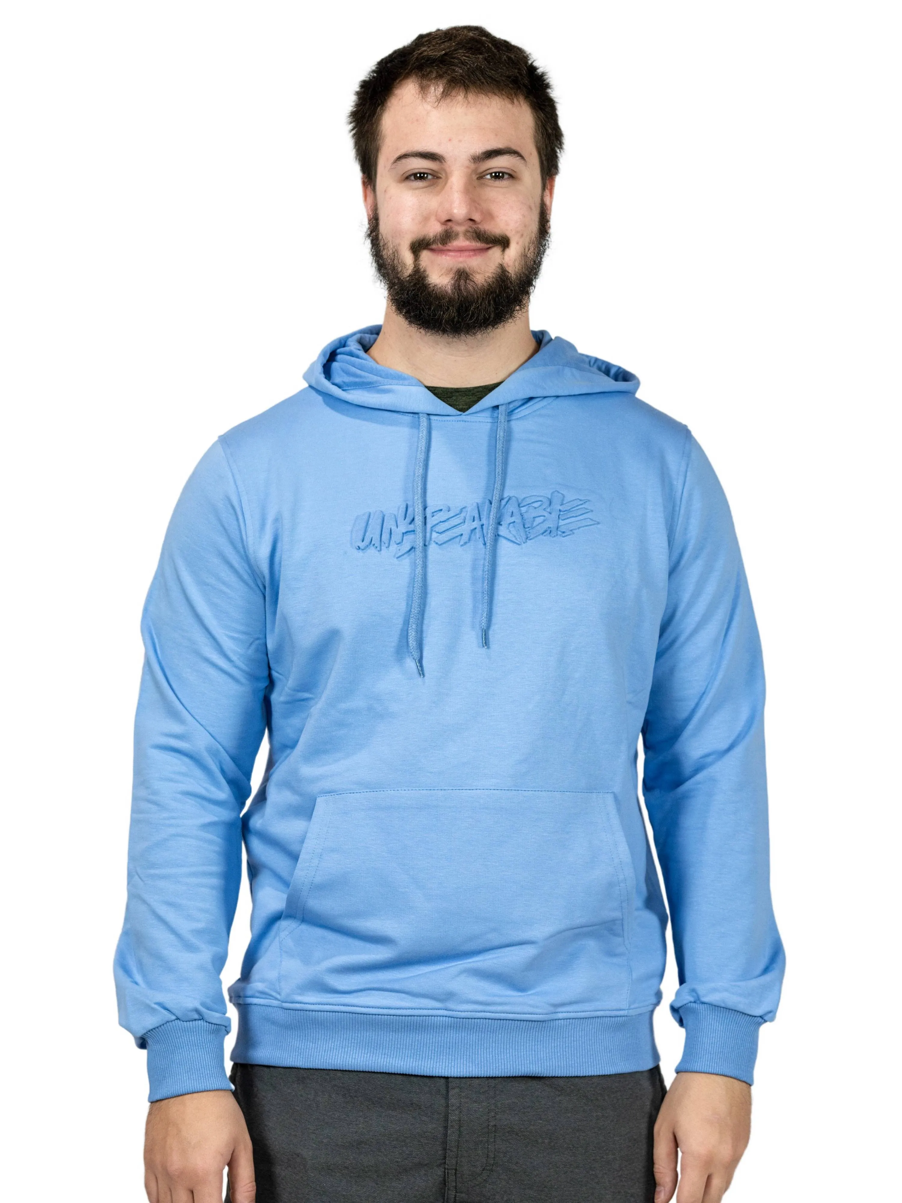 BLUE EMBOSSED PULLOVER HOODIE