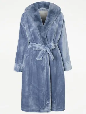 Blue Hooded Fleece Dressing Gown | Lingerie | George at ASDA