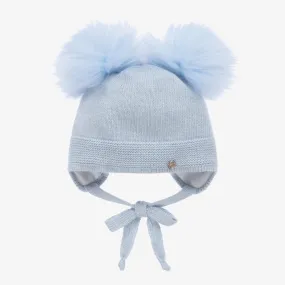 Blue Knitted Pom-Pom Baby Hat