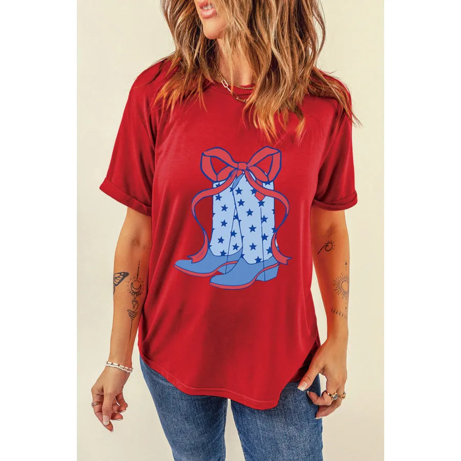 Boot Graphic Round Neck Short Sleeve T-Shirt