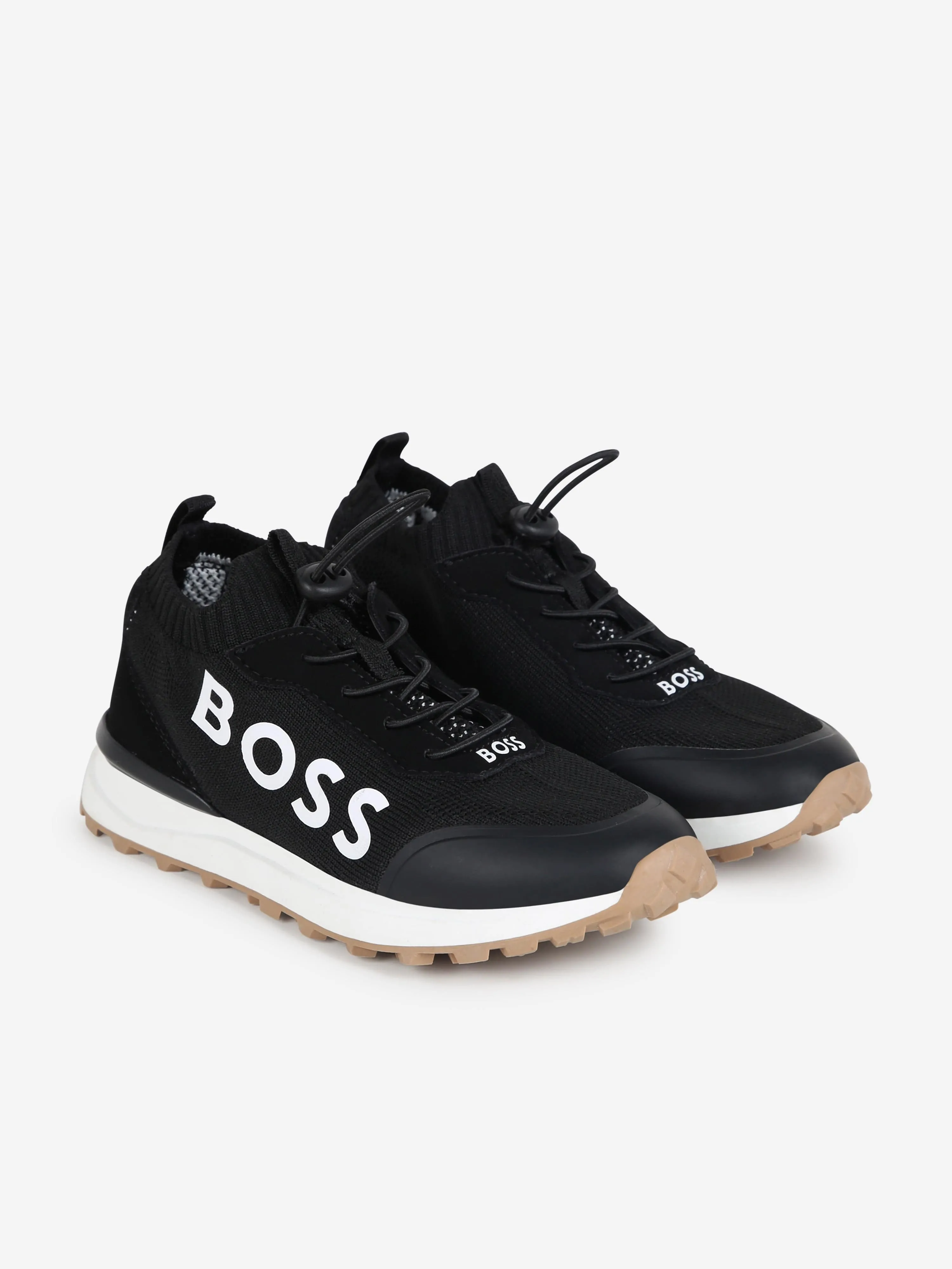 BOSS Boys Logo Sock Trainers in Black