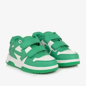 Boys Green & White Leather Trainers