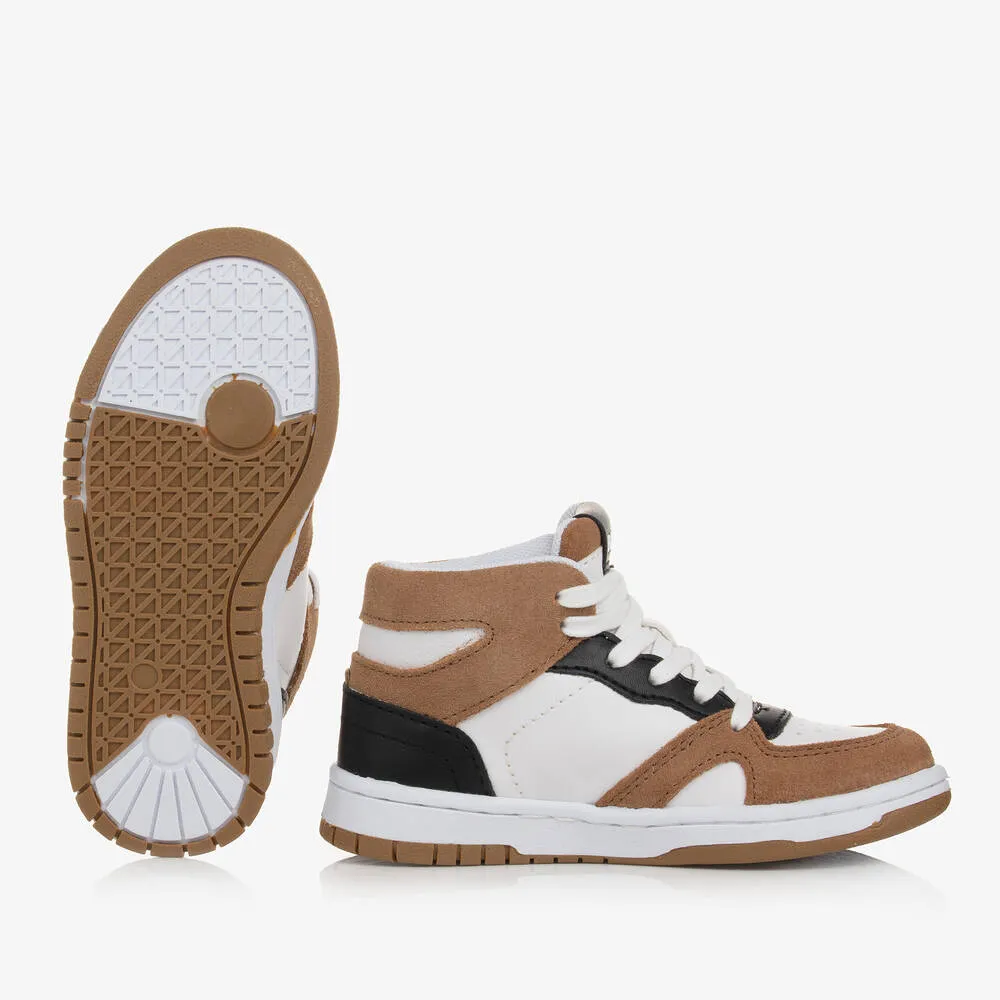 Boys White & Brown High Top Trainers