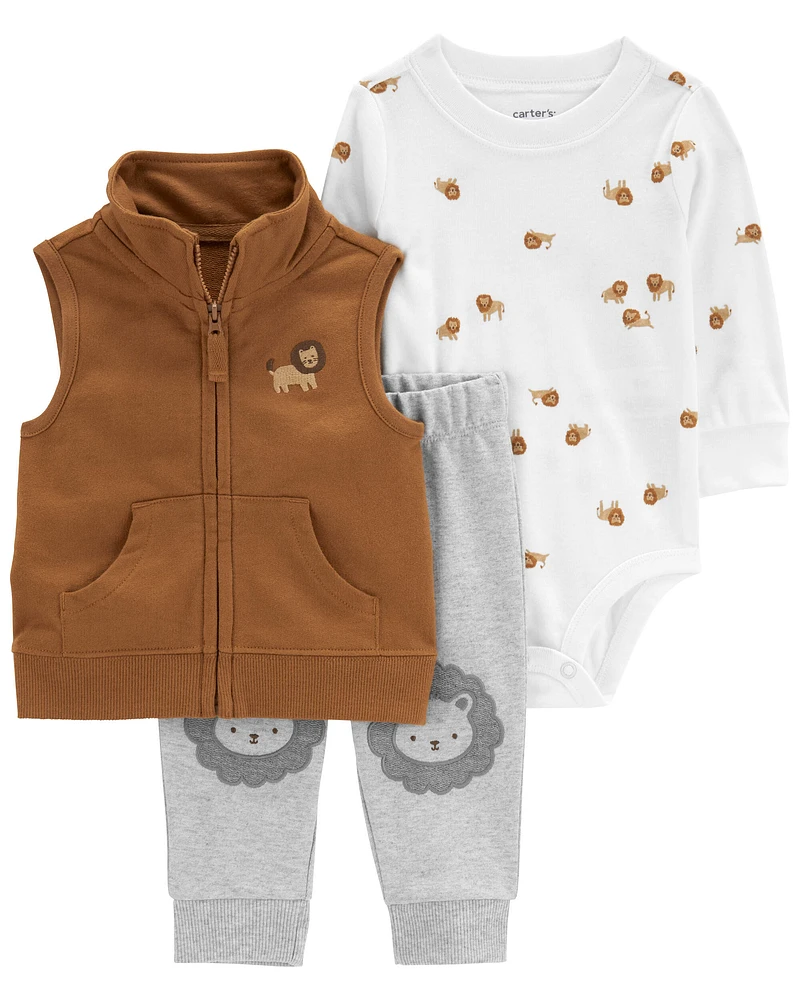 Carters Oshkosh Baby 3-Piece Brown Lion Vest Set