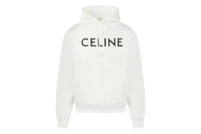 Celine Homme Logo Print Loopback Cotton Jersey Hoodie White