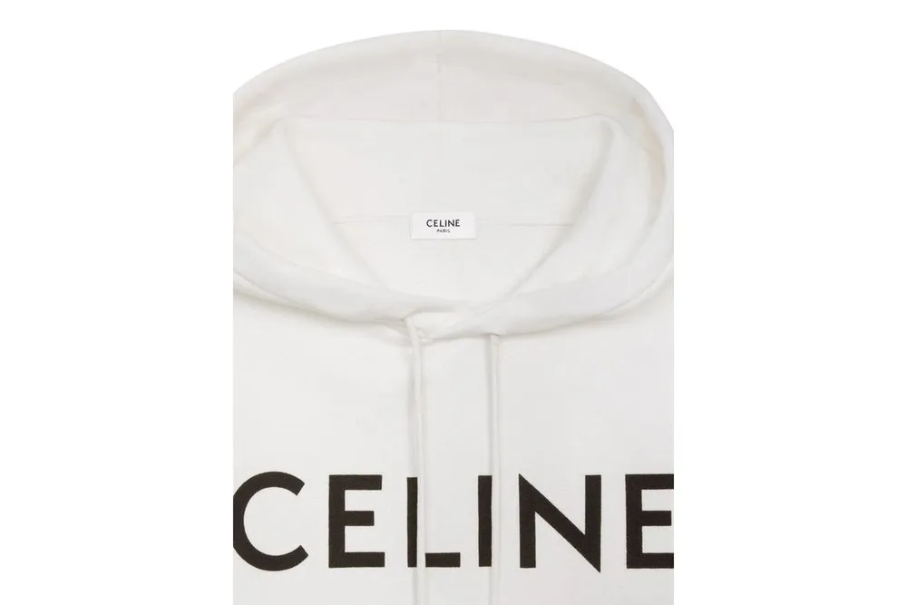 Celine Homme Logo Print Loopback Cotton Jersey Hoodie White