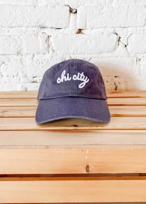 Chi City Cursive Dad Hat - Indigo