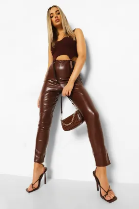 Chocolate Croc Pu Split Hem Leggings