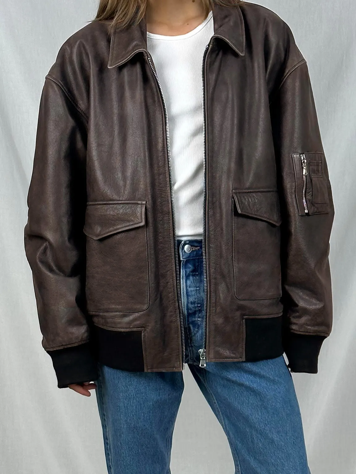 CLYDE LEATHER BOMBER - BROWN