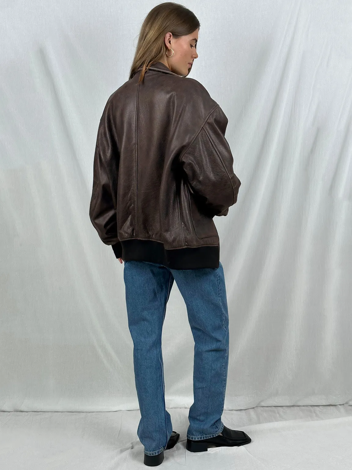 CLYDE LEATHER BOMBER - BROWN