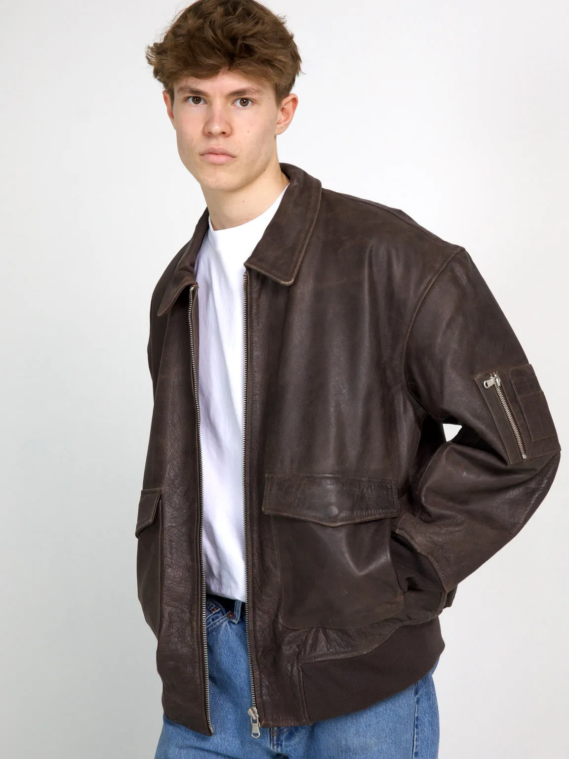 CLYDE LEATHER BOMBER - BROWN