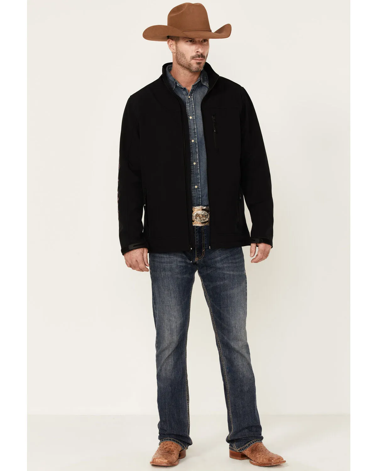 Cody James Core Men's American Embroidered Sleeve Zip-Front Steamboat Jacket