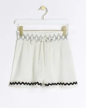 Cream Embroidered Beach Short