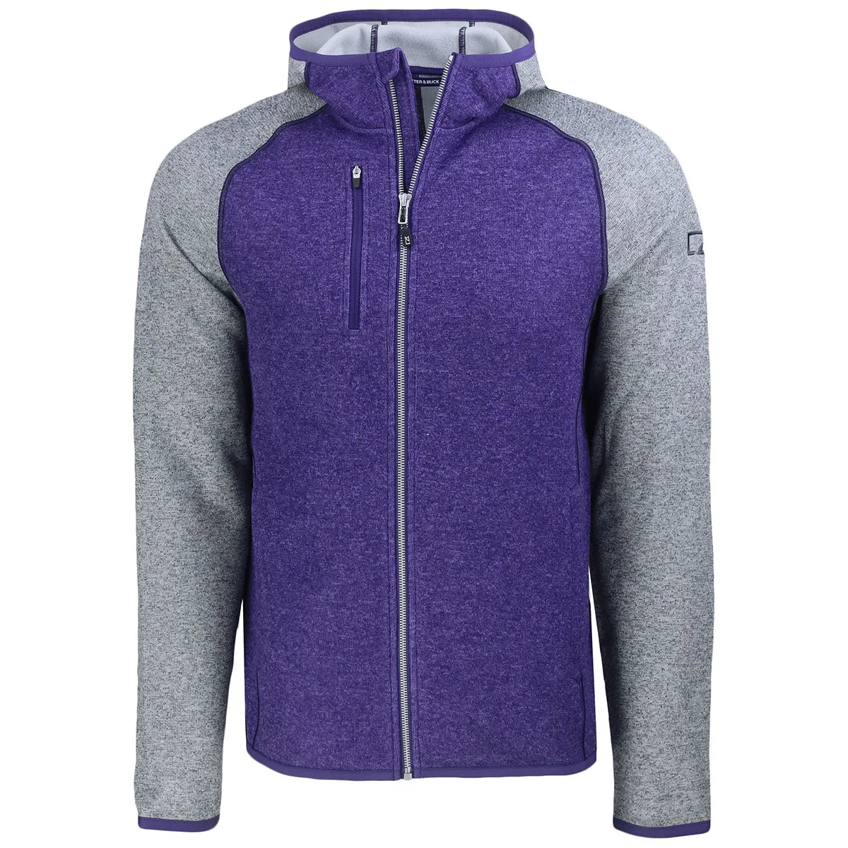 Cutter & Buck Men's College Purple Heather/Polished Heather Mainsail Full Zip Hooded Jacket