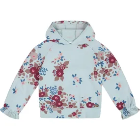 Deux par Deux Big Flowers Print Fleece Hoodie, Light Blue