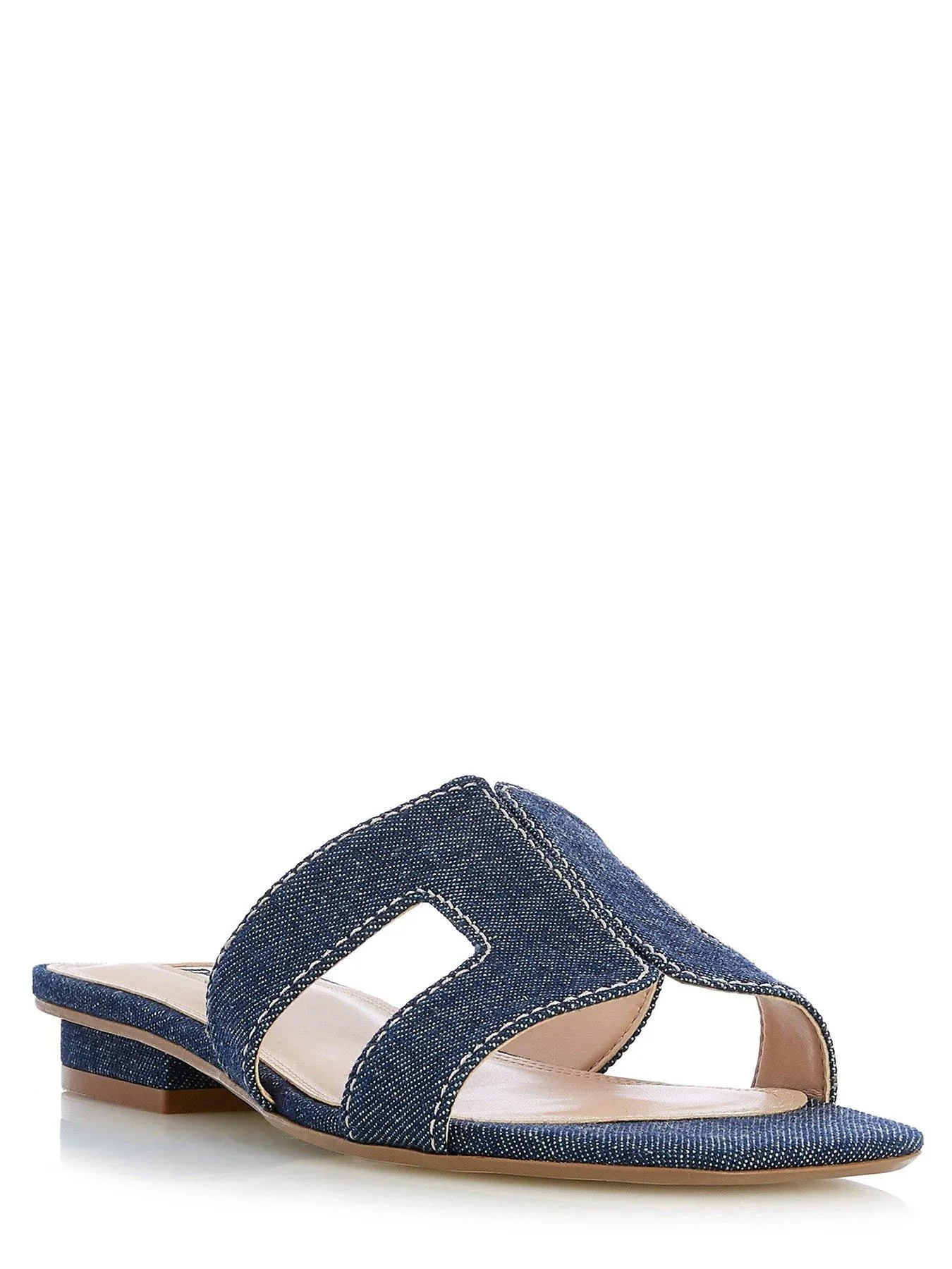 Dune London Loupe Topstitch Detail Denim Footbed Sandals - Navy