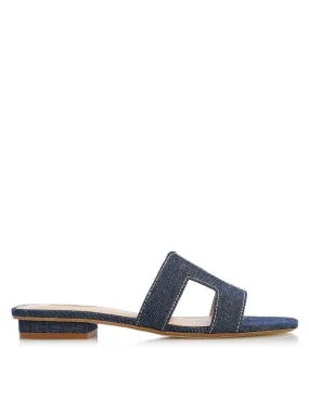 Dune London Loupe Topstitch Detail Denim Footbed Sandals - Navy