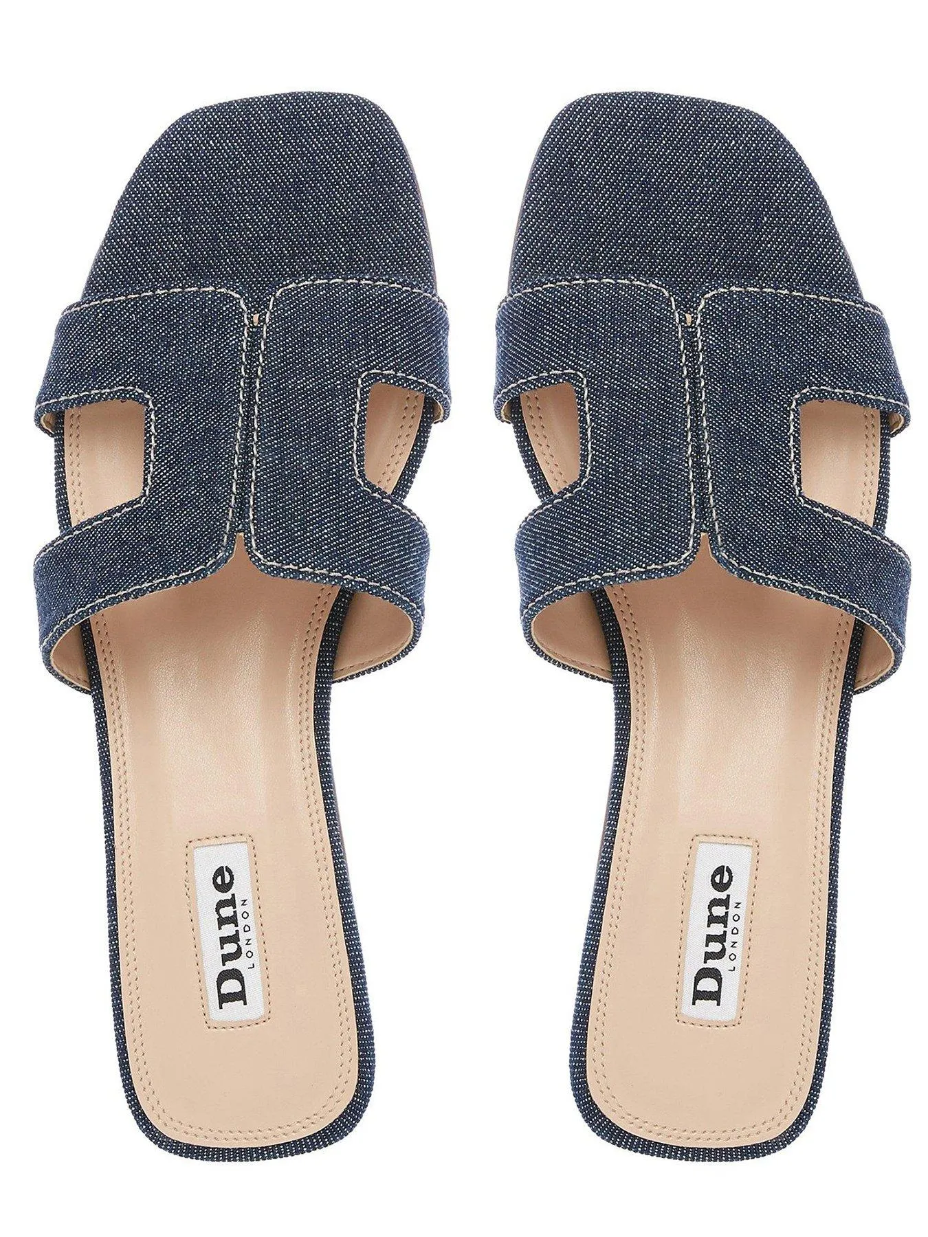 Dune London Loupe Topstitch Detail Denim Footbed Sandals - Navy