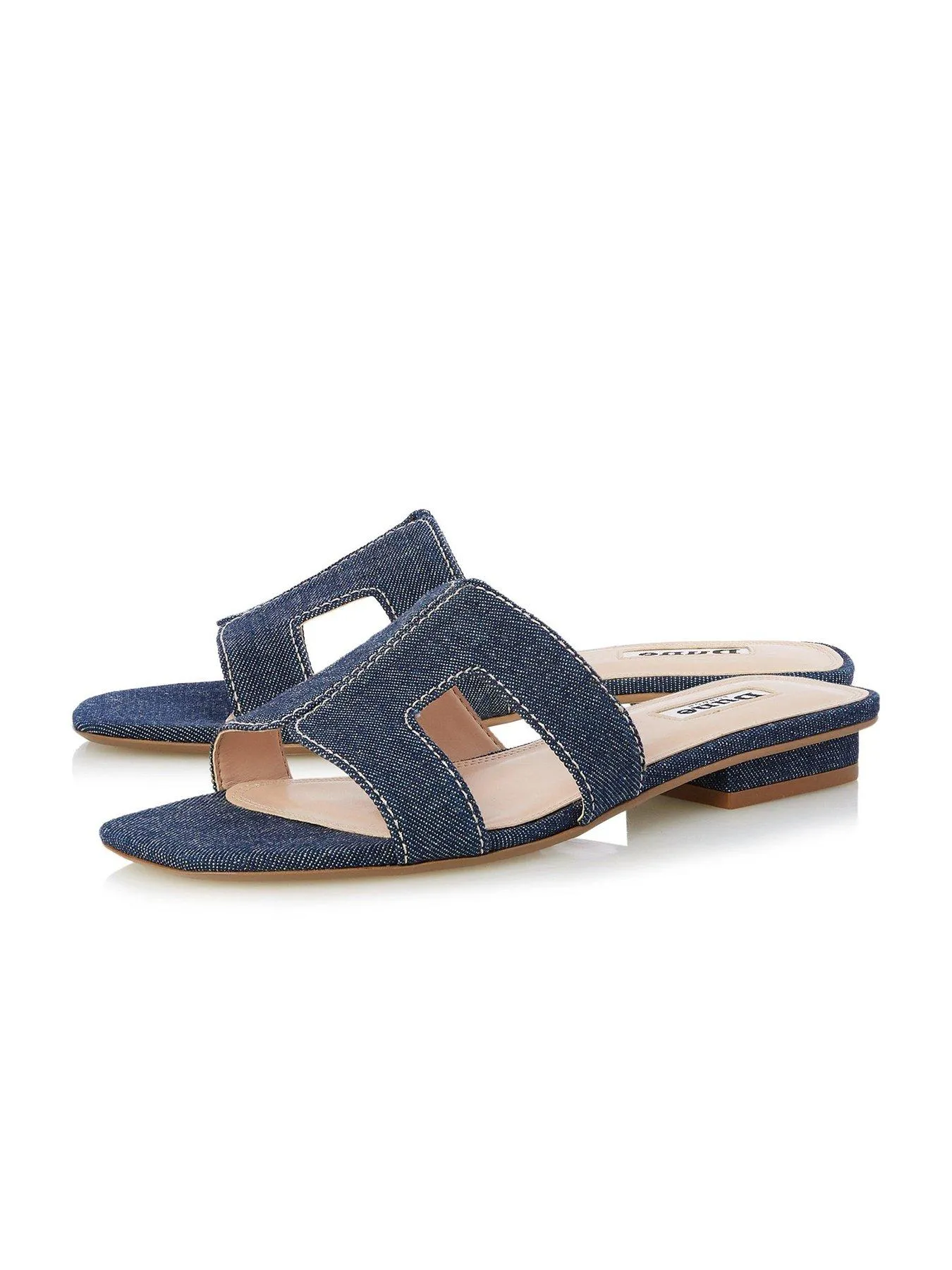 Dune London Loupe Topstitch Detail Denim Footbed Sandals - Navy