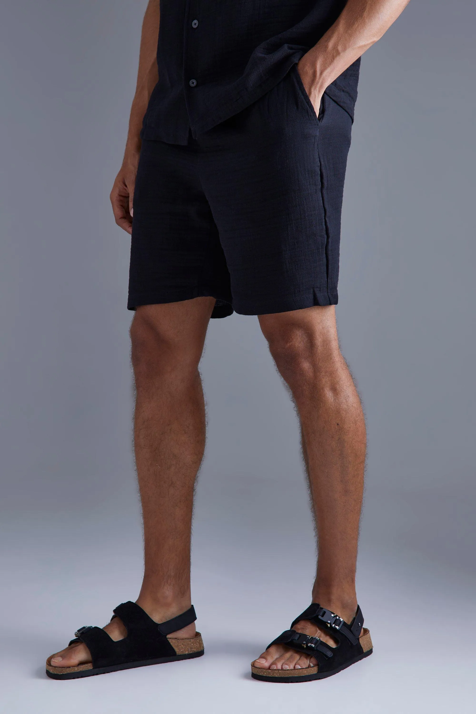 Elastic Waist Comfort Short Length Crinkle Short | boohooMAN UK